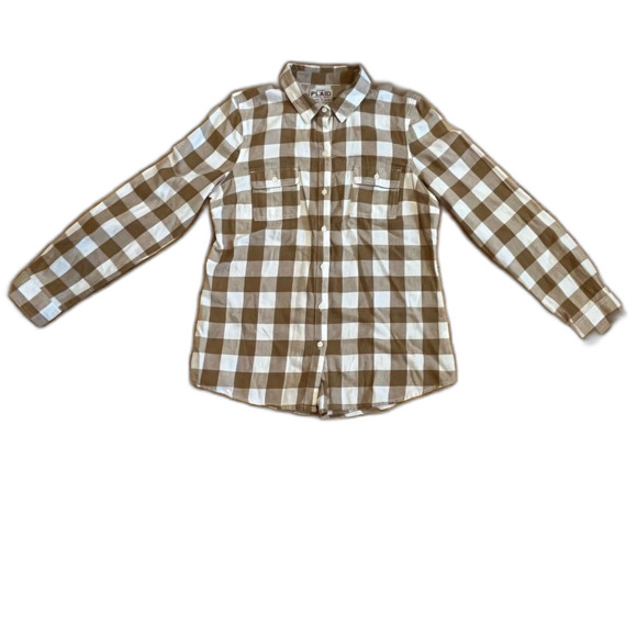 Old Navy Plaid Button Down Shirt Brown White Size Medium - Picture 3 of 6